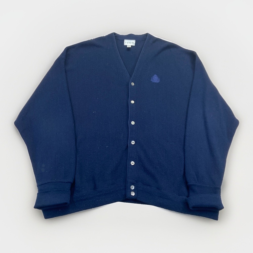 Vintage Izod Cardigan Mens 4XL Button Front Sweater Navy Blue Acrylic Knit